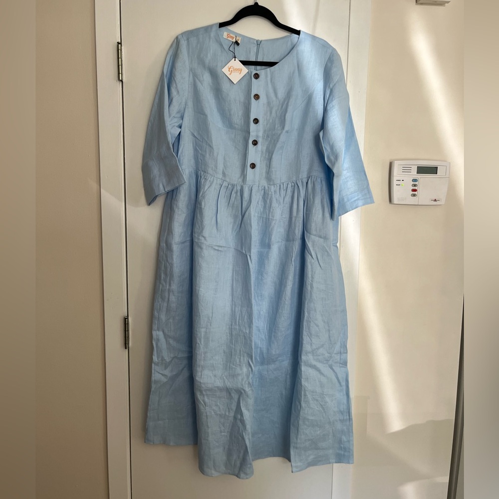 NWT Etsy Blue 100% Linen Dress